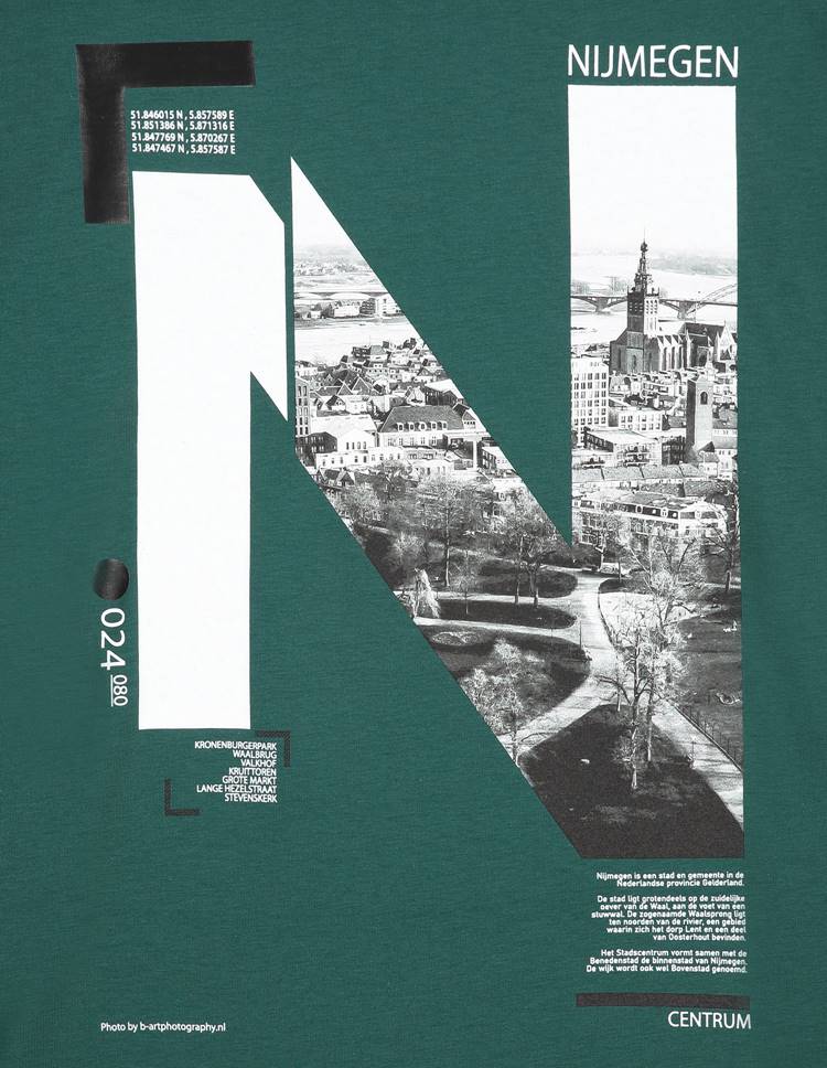 Nijmegen t-shirt groen met centrum print