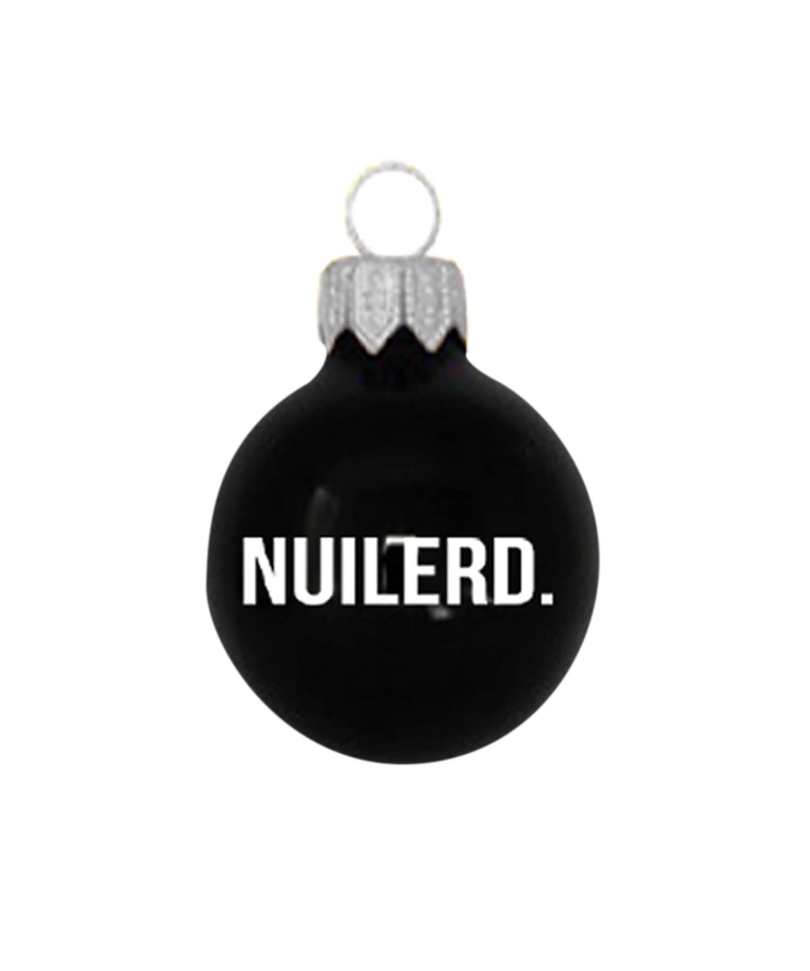 Prachtige zwarte kerstbal met 'NUILERD' erop voor Kerstmis. een must-have voor in de kerstboom.