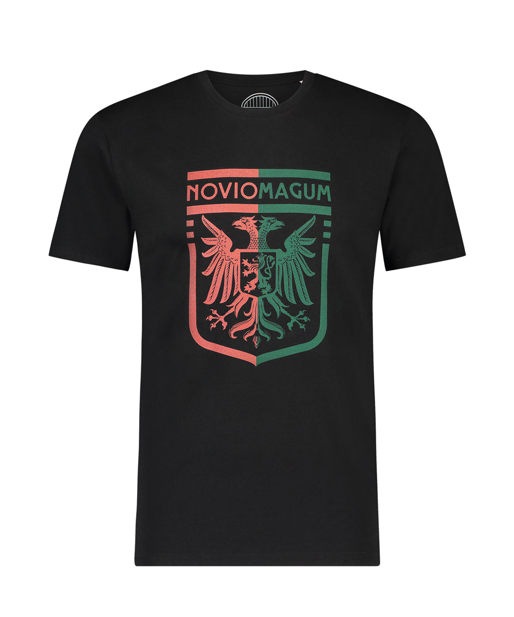 Zwart t-shirt met Noviomagum logo in clubkleuren