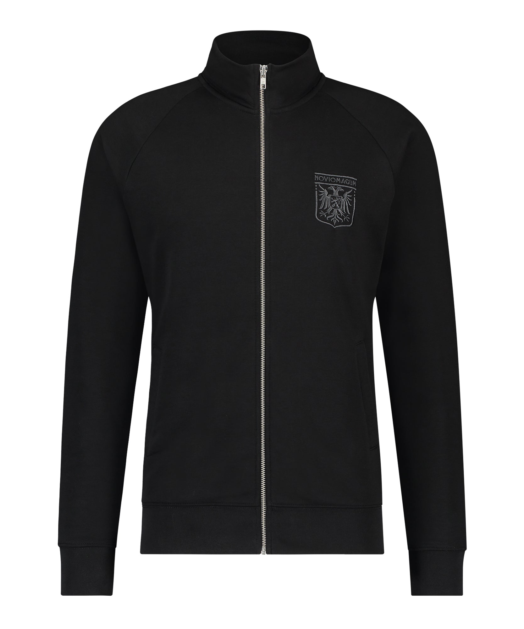 Zwart vest zonder capuchon met het Noviomagum logo 